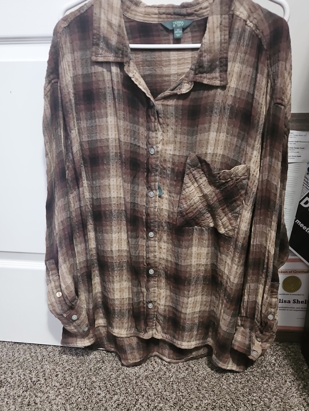 Terra And Sky Brown and Tan Plaid Button-Down Shirt